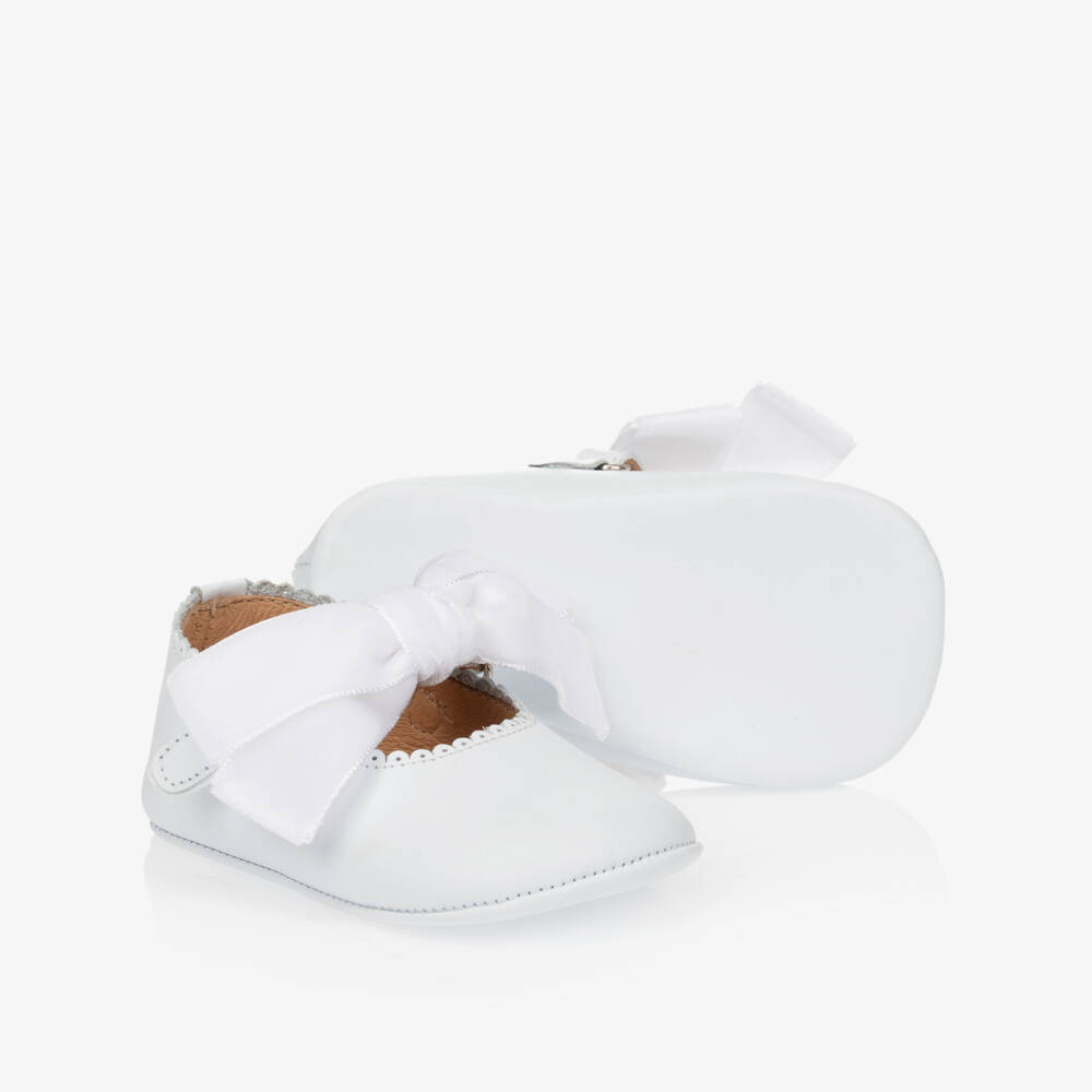 Children's Classics-White Leather & Velvet Bow Pre-Walker Shoes | Childrensalon