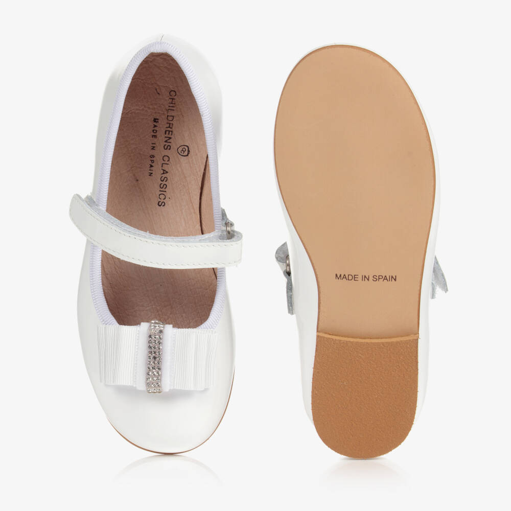 Children's Classics-حذاء بفيونكة جلد لامع لون أبيض  | Childrensalon