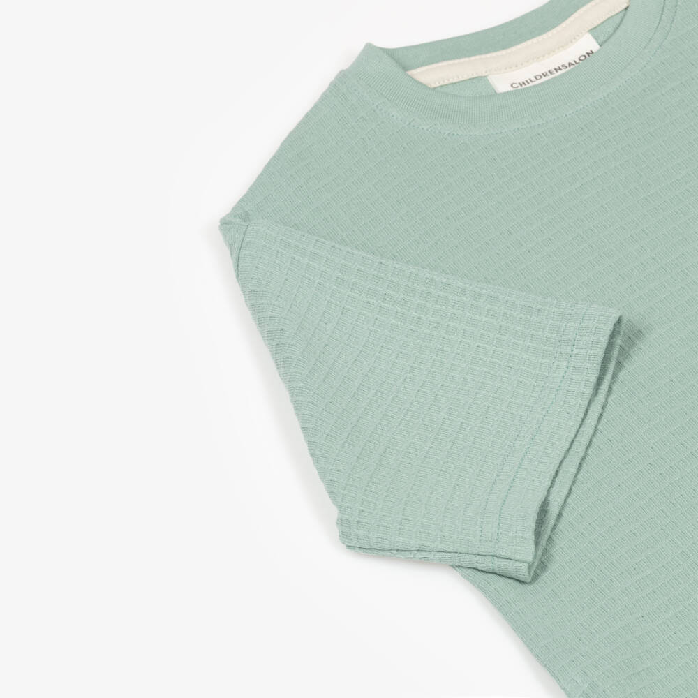 Childrensalon Essentials-Boys Green Organic Cotton Waffle Shorts Set | Childrensalon