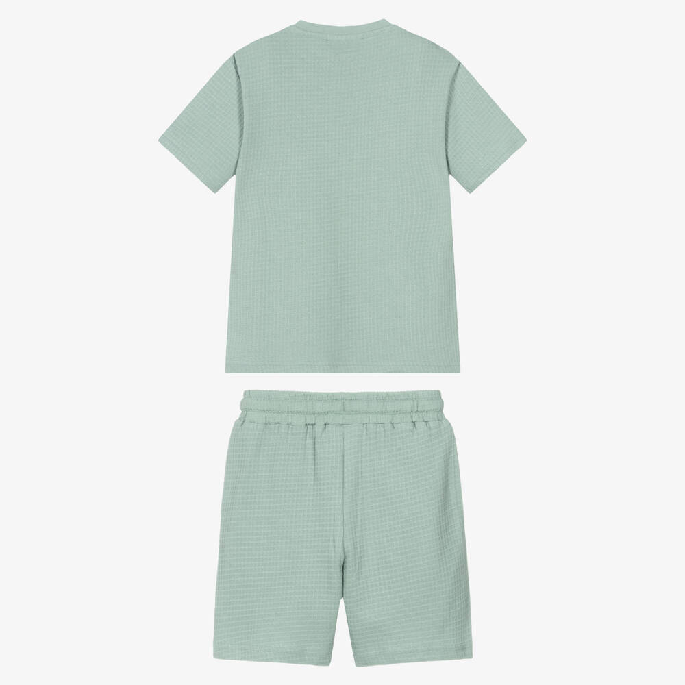 Childrensalon Essentials-Boys Green Organic Cotton Waffle Shorts Set | Childrensalon