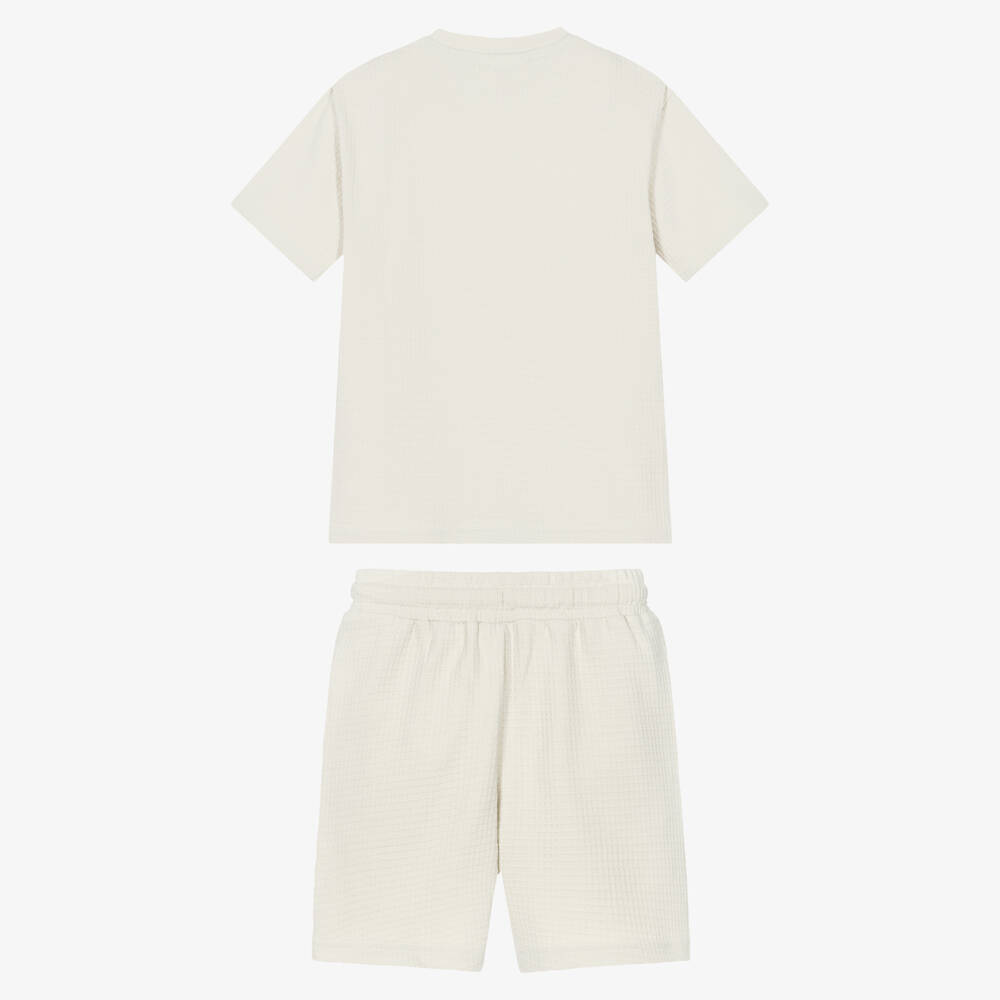 Childrensalon Essentials-Boys Ivory Organic Cotton Waffle Shorts Set | Childrensalon
