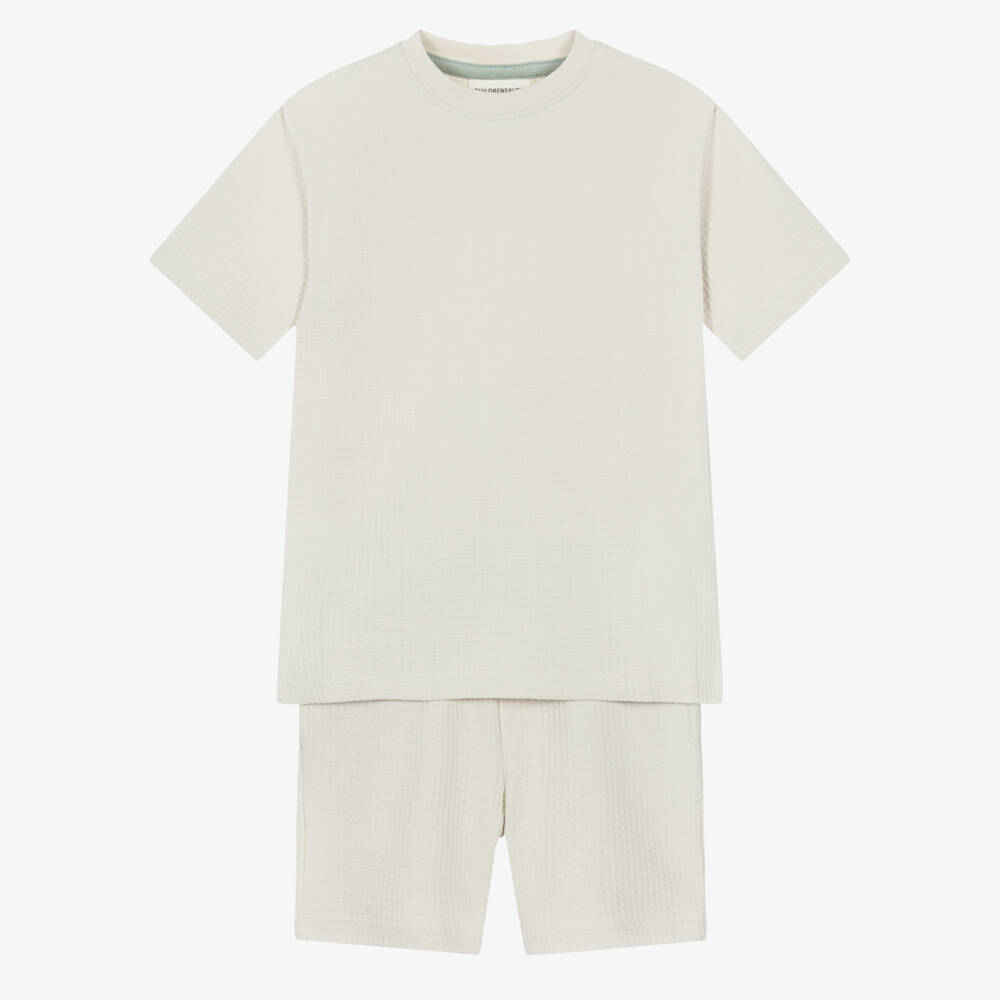 Childrensalon Essentials-Boys Ivory Organic Cotton Waffle Shorts Set | Childrensalon
