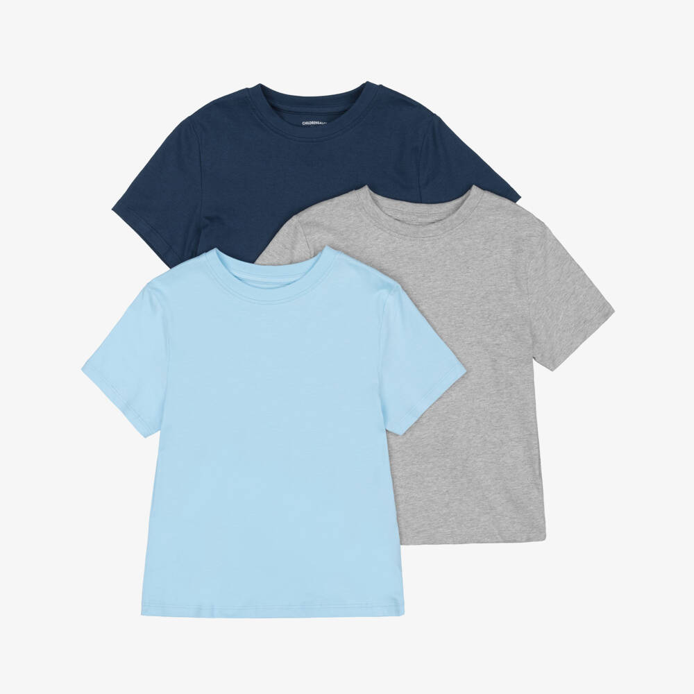 Childrensalon Essentials-Boys Navy, Pale Blue & Grey Organic Cotton T-Shirts (3 Pack) | Childrensalon