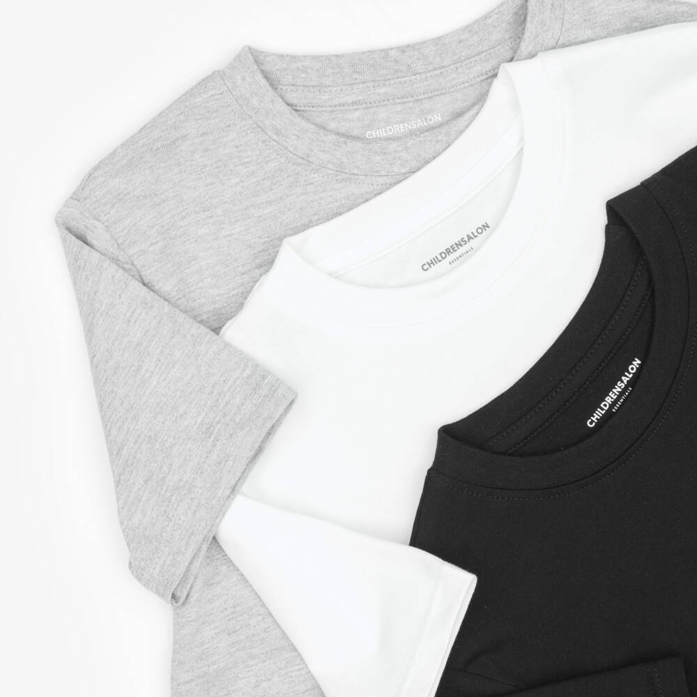 Childrensalon Essentials-Boys White, Grey & Black Organic Cotton T-Shirts (3 Pack) | Childrensalon