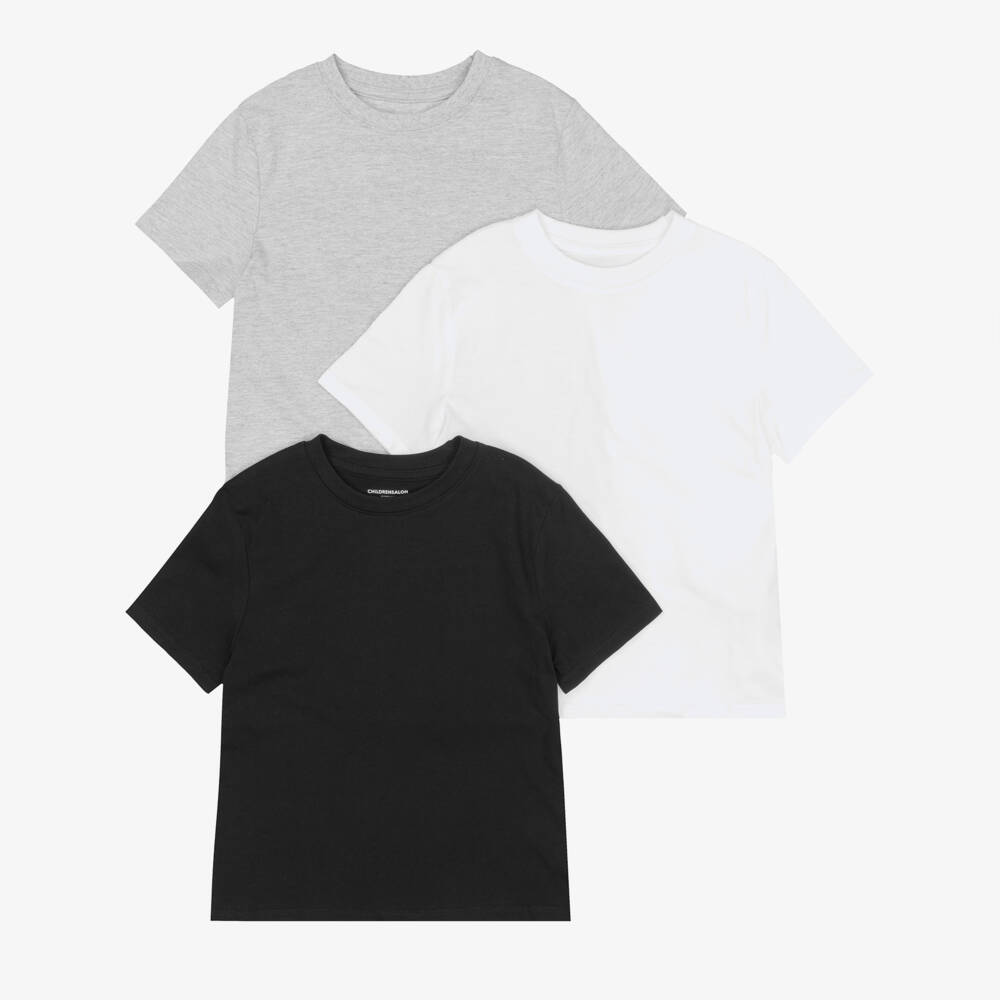 Childrensalon Essentials-Boys White, Grey & Black Organic Cotton T-Shirts (3 Pack) | Childrensalon