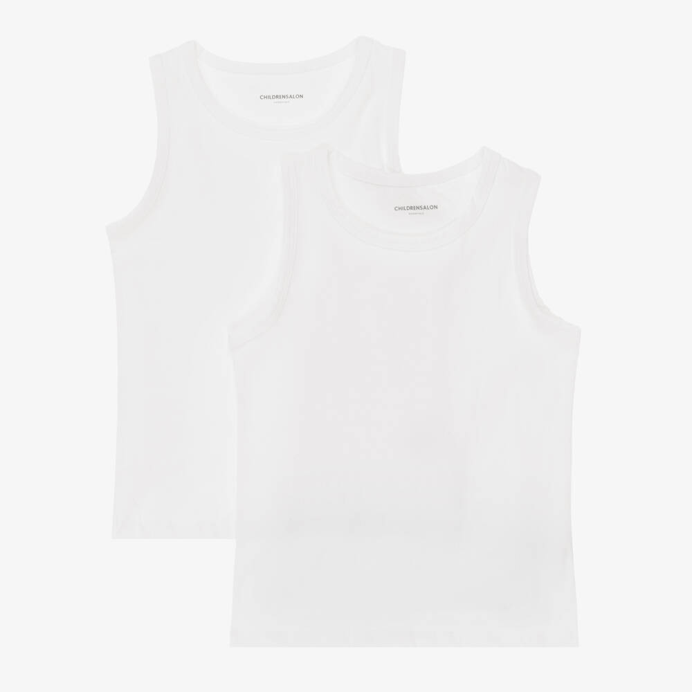 Childrensalon Essentials-Boys White Organic Cotton Jersey Vests (2 Pack) | Childrensalon