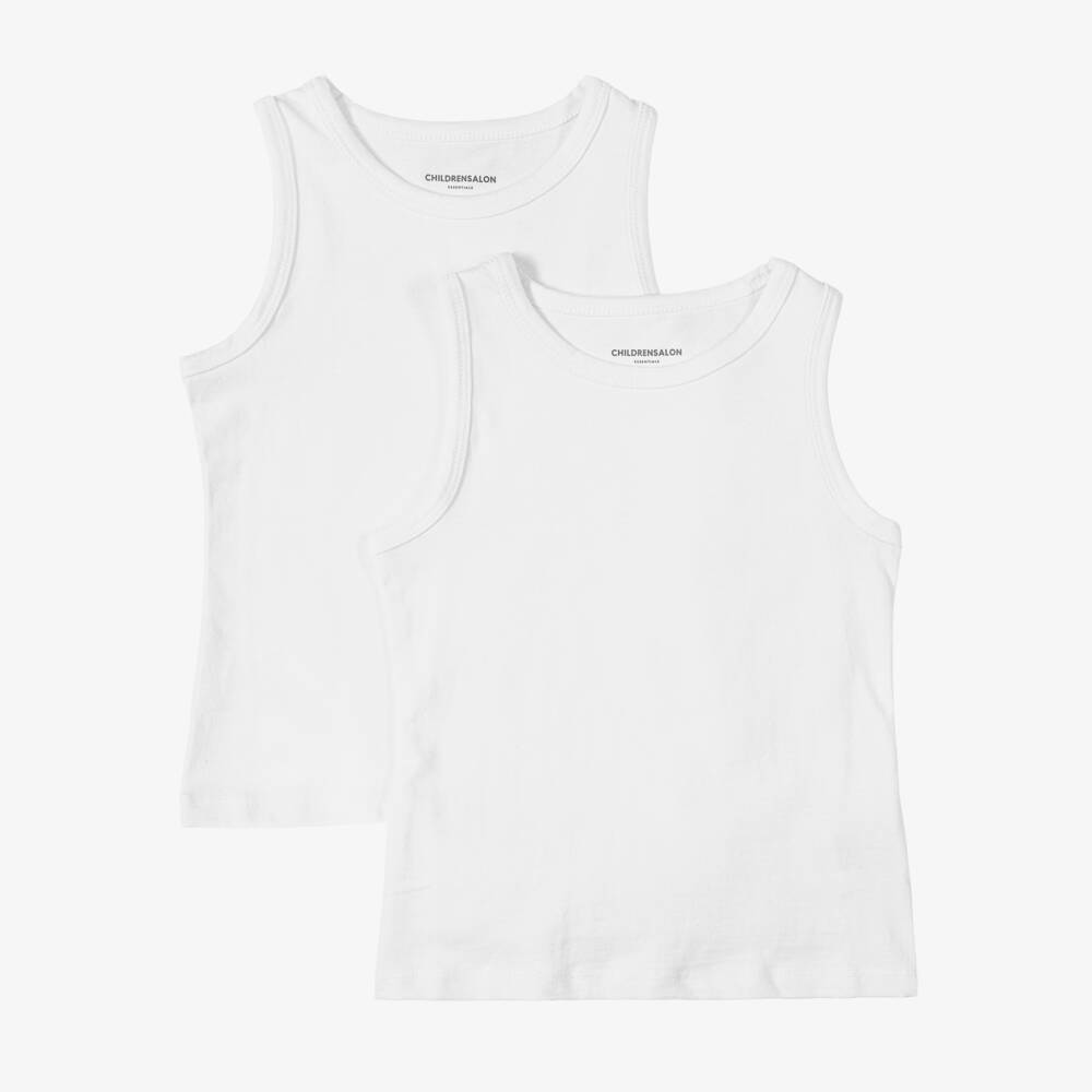 Childrensalon Essentials-Boys White Organic Cotton Jersey Vests (2 Pack) | Childrensalon