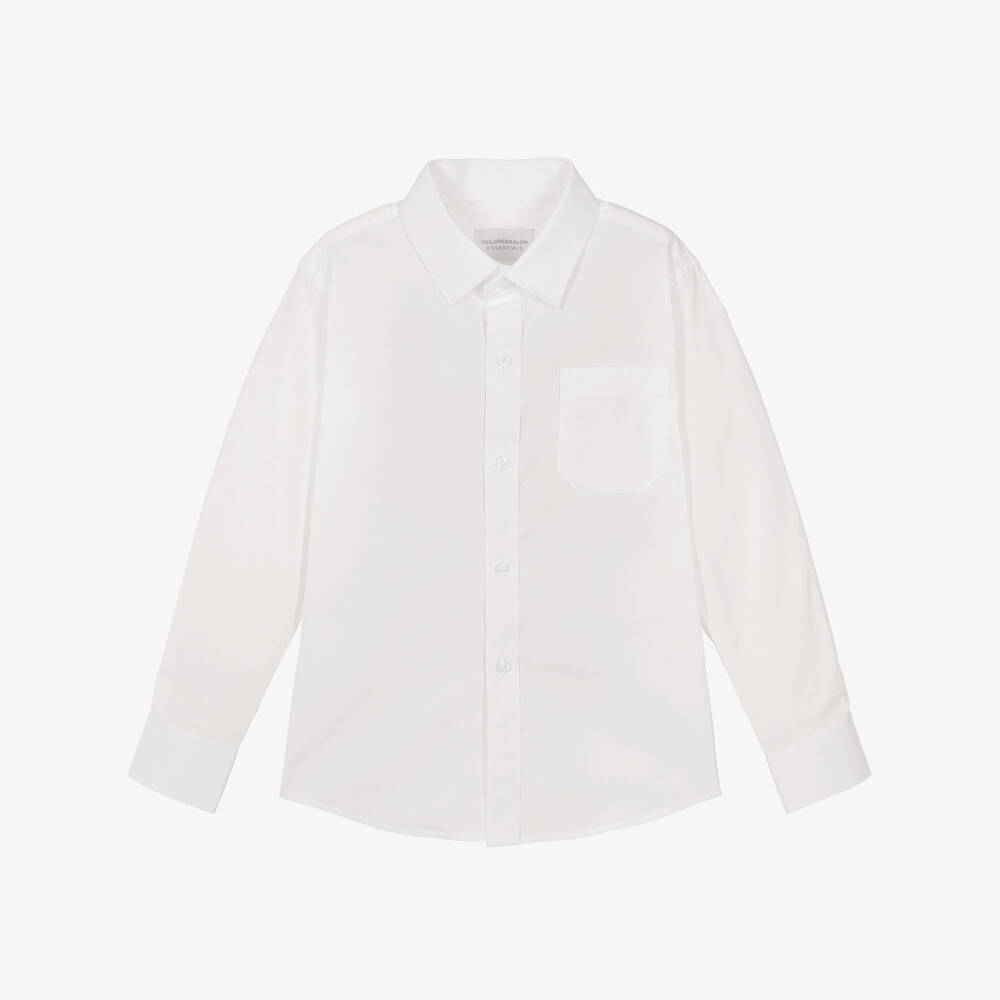 Childrensalon Essentials-Boys White Organic Cotton Long-Sleeved Shirt | Childrensalon