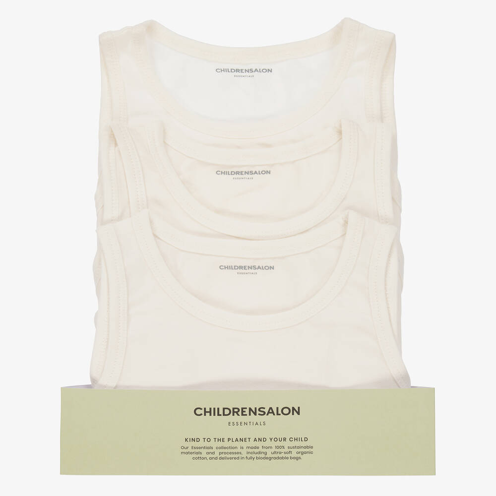 Childrensalon Essentials- فيست قطن عضوي لون أبيض للأولاد (عدد 3) | Childrensalon