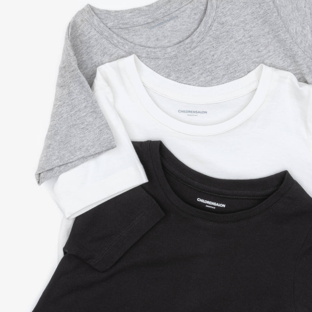 Childrensalon Essentials-Футболки черная и серые из органического хлопка для девочек (3шт.) | Childrensalon