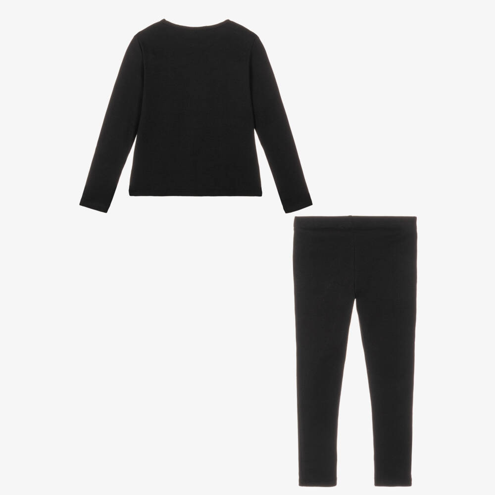 Childrensalon Essentials-Girls Black Ribbed Organic Cotton Jersey Leggings Set | Childrensalon