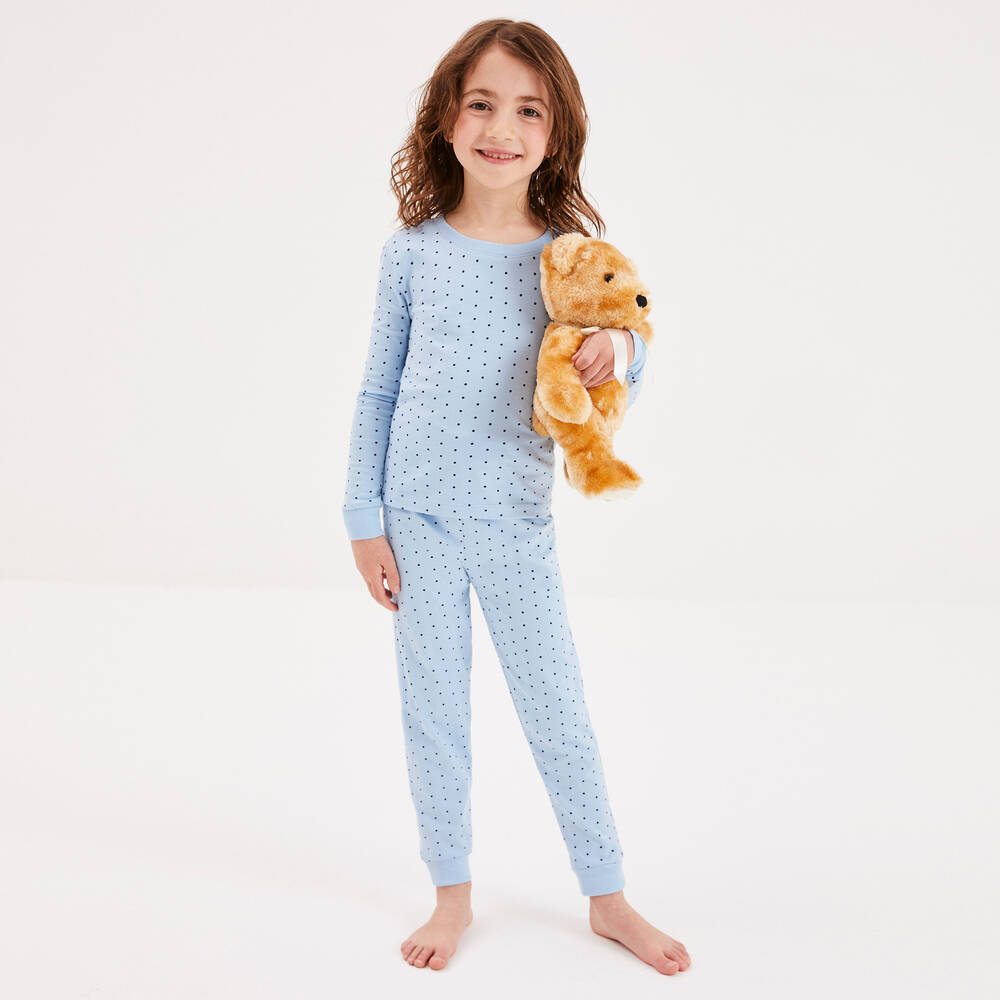 Childrensalon Essentials-Girls Blue & Ivory Organic Pyjamas (2 Pack) | Childrensalon