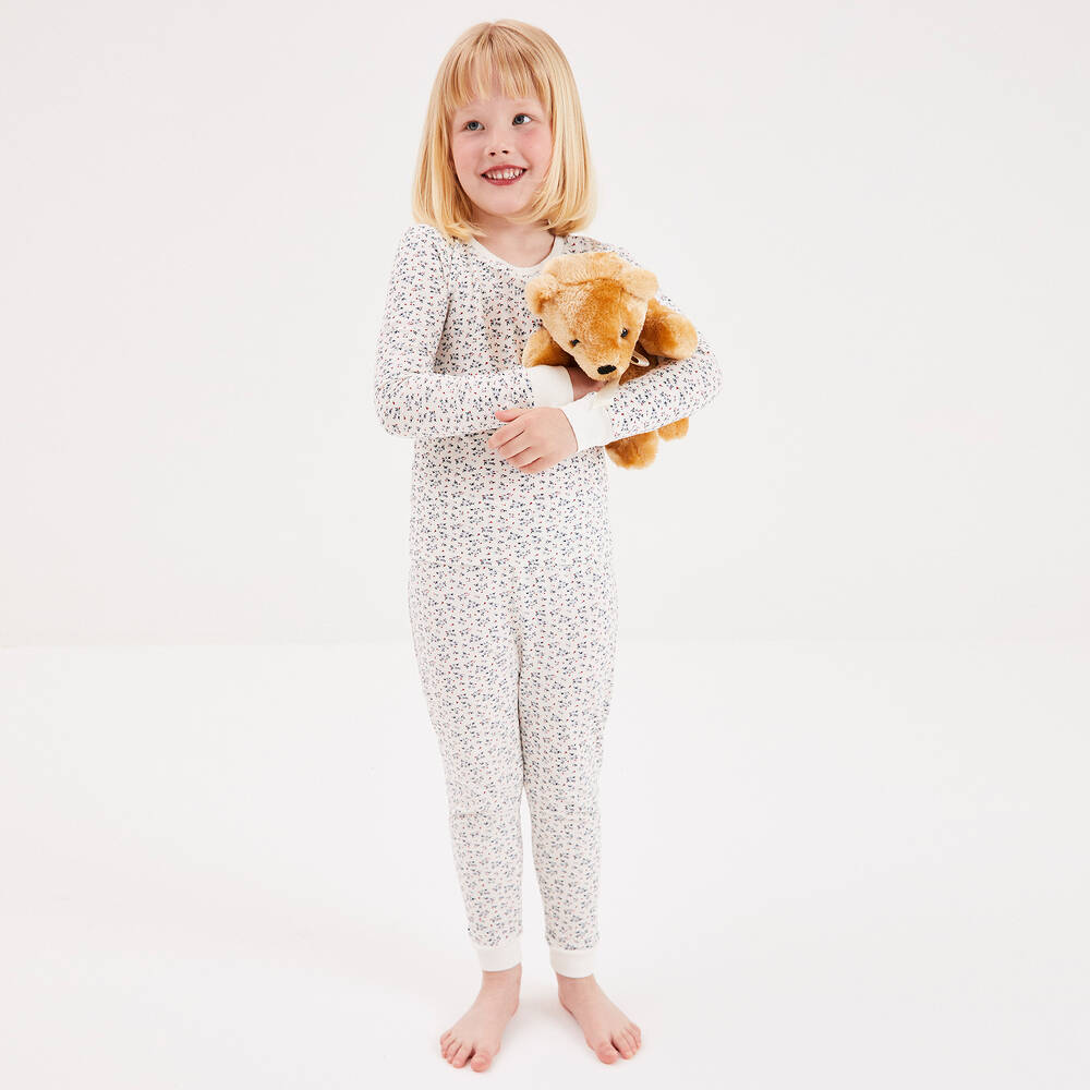 Childrensalon Essentials-Girls Blue & Ivory Organic Pyjamas (2 Pack) | Childrensalon