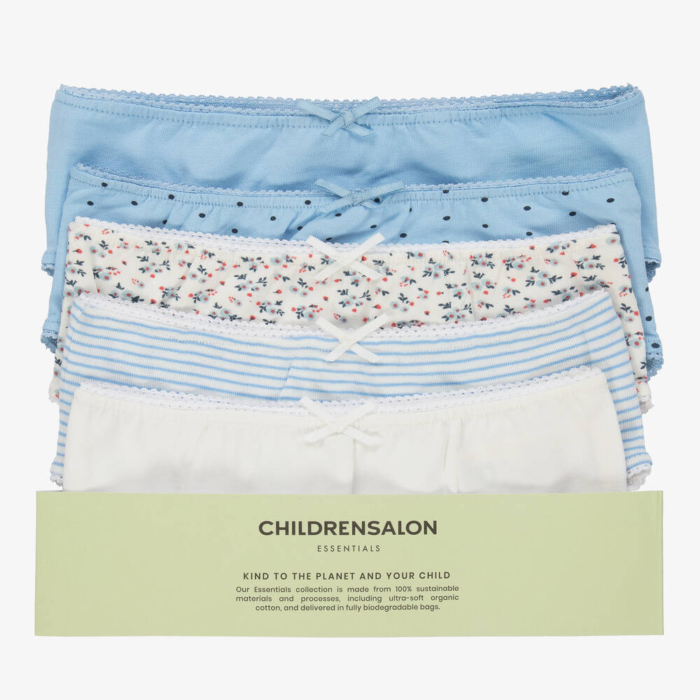 Childrensalon Essentials-Girls Blue Organic Cotton Knickers (5 Pack) | Childrensalon
