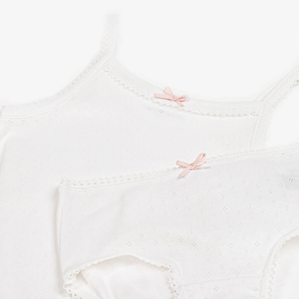 Childrensalon Essentials-Майка с трусиками кремовая из органического хлопка для девочек | Childrensalon