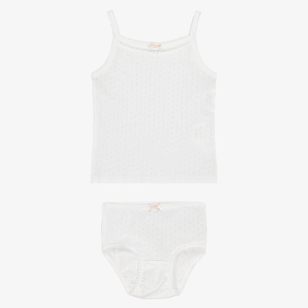 Childrensalon Essentials-Майка с трусиками кремовая из органического хлопка для девочек | Childrensalon