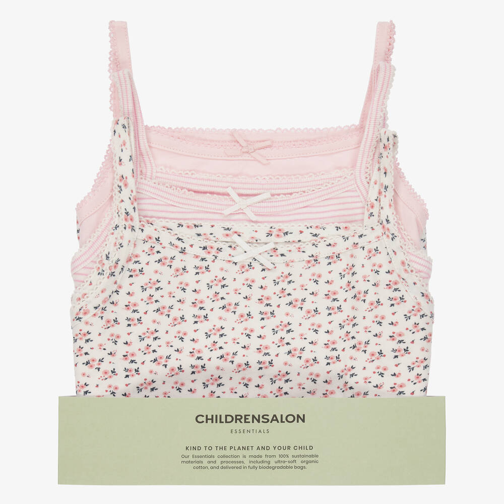 Childrensalon Essentials-قمصان داخلية قطن عضوي لون زهري للبنات (3 قطع) | Childrensalon