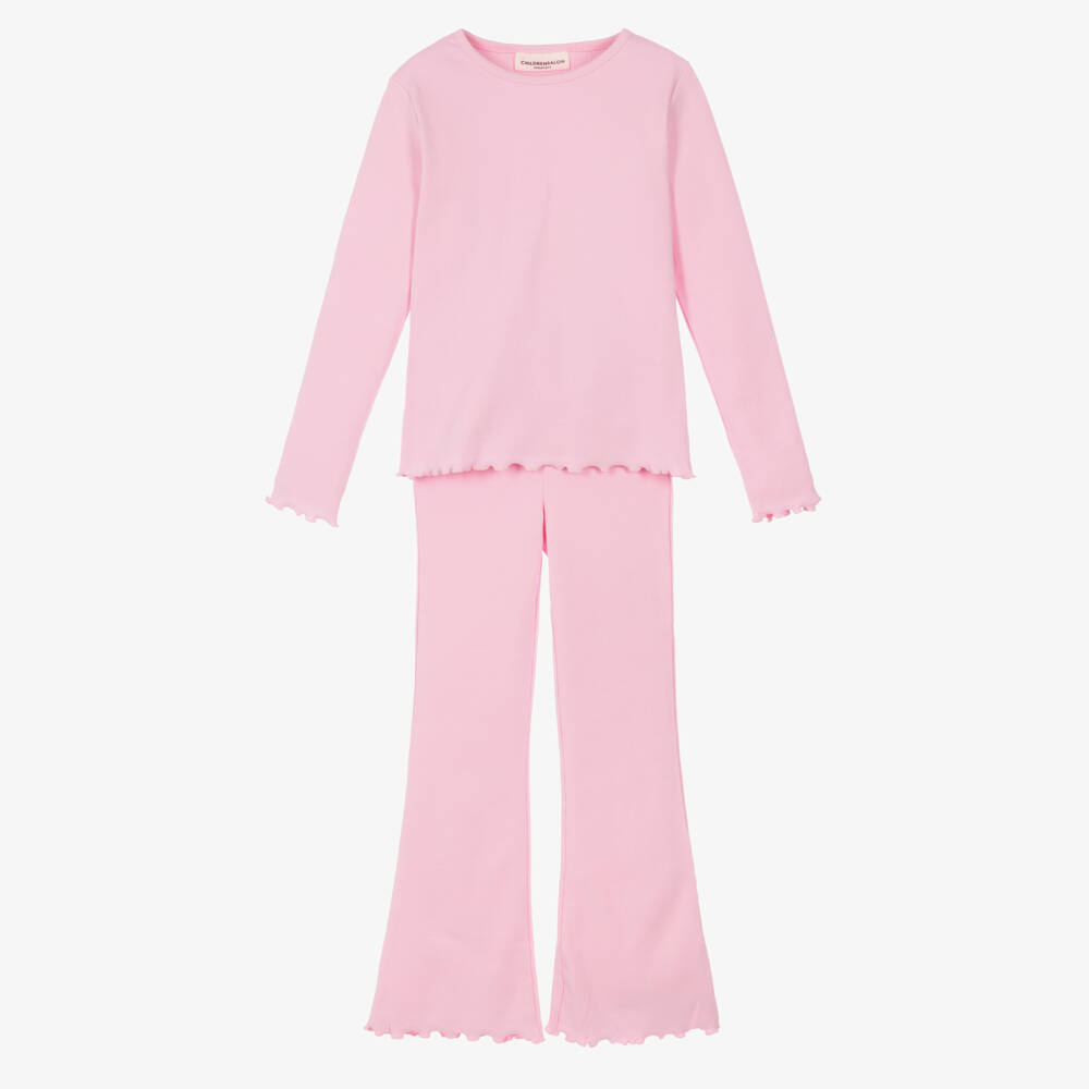 Childrensalon Essentials-Girls Pink Ribbed Organic Cotton Jersey Leggings Set | Childrensalon