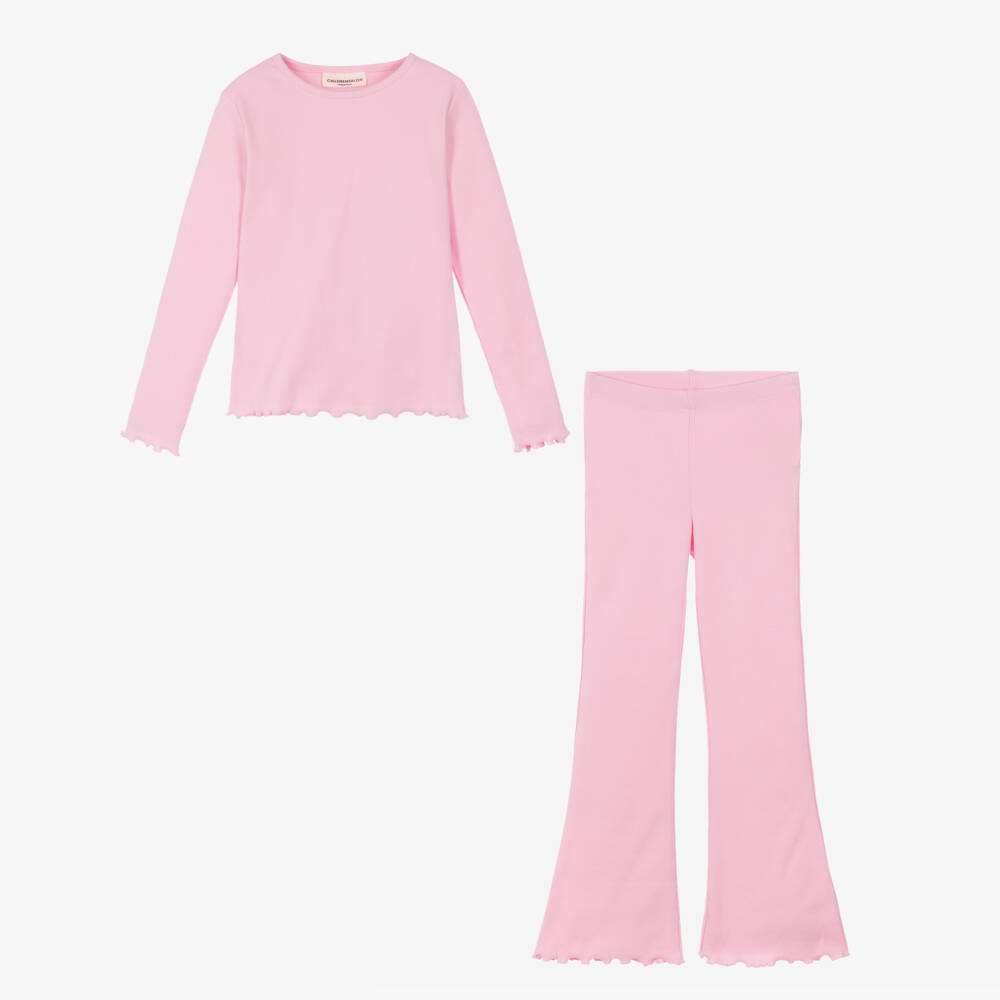 Childrensalon Essentials-Girls Pink Ribbed Organic Cotton Jersey Leggings Set | Childrensalon