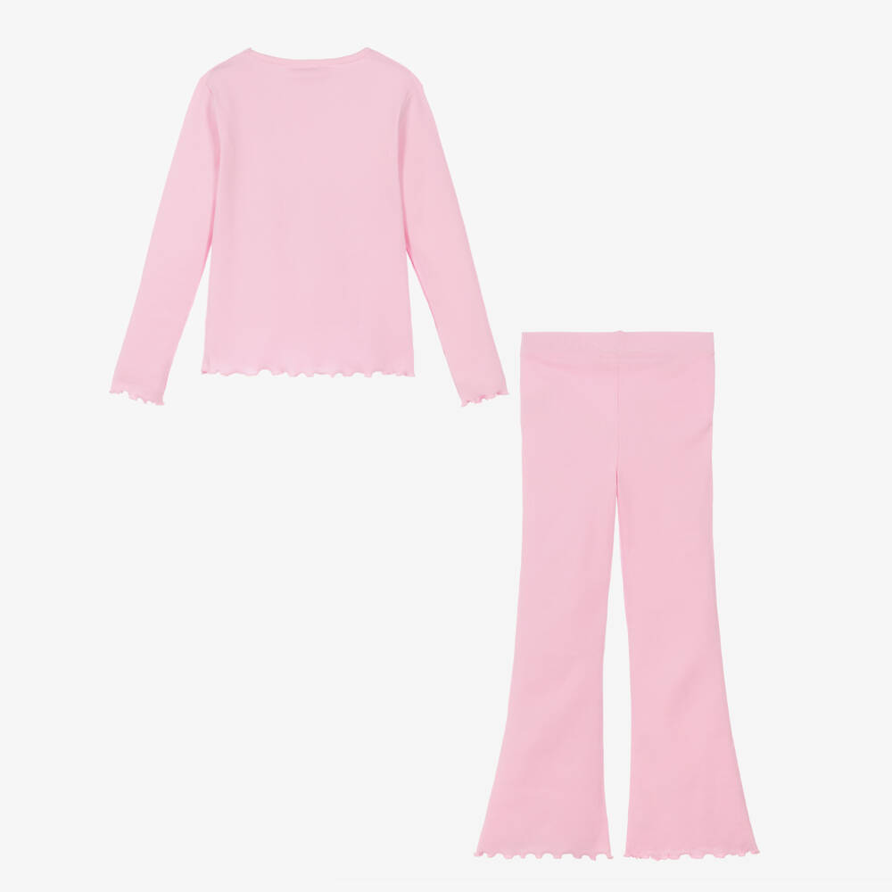 Childrensalon Essentials-Girls Pink Ribbed Organic Cotton Jersey Leggings Set | Childrensalon