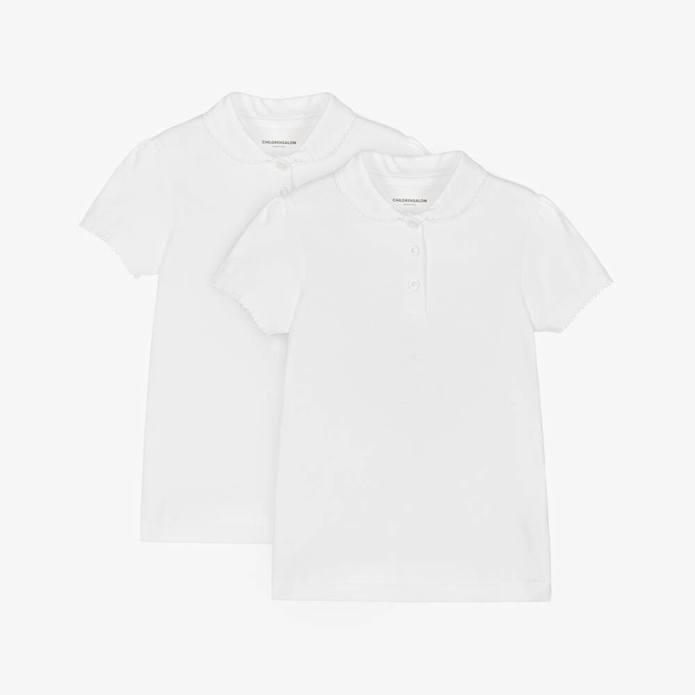 Childrensalon Essentials-Girls White Organic Polo Shirt (2 Pack) | Childrensalon