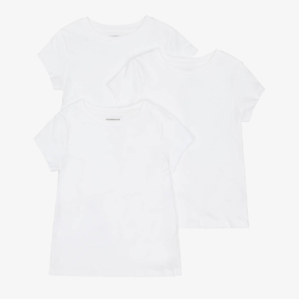 Childrensalon Essentials-Girls White Organic T-Shirts (3 Pack) | Childrensalon