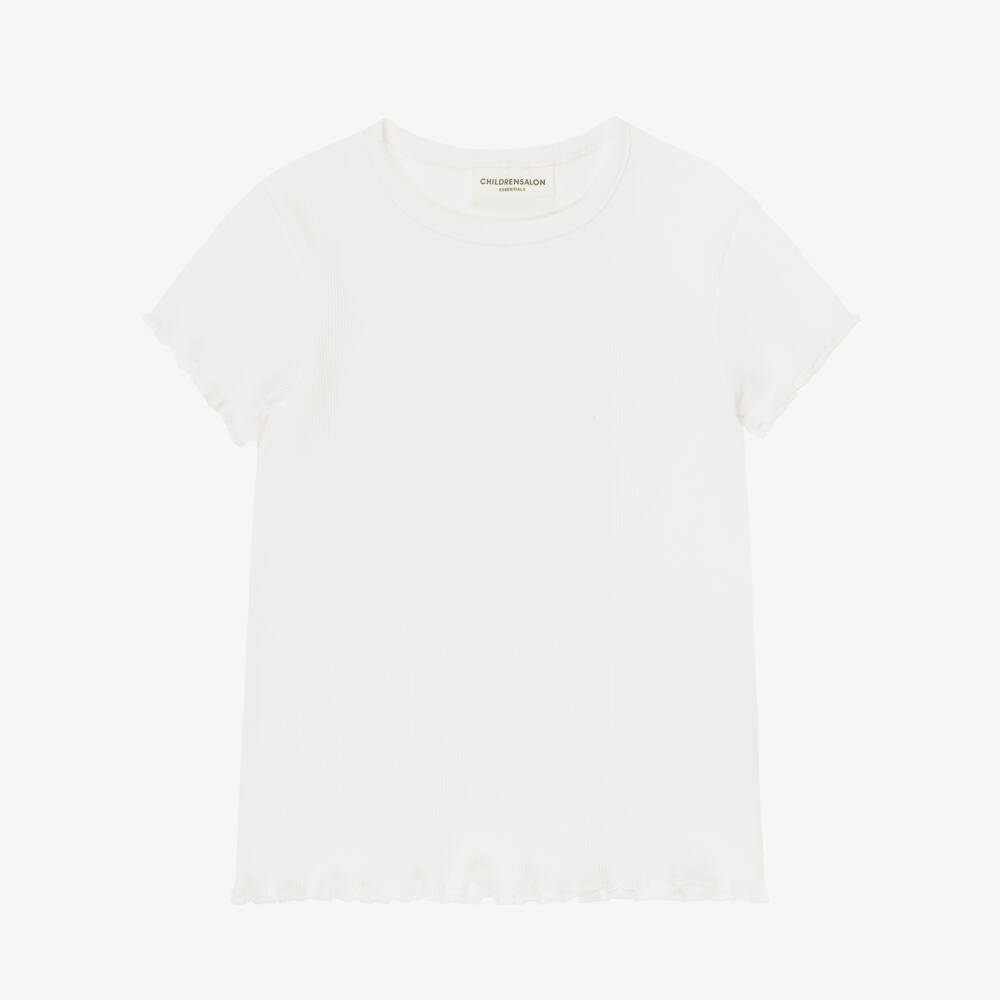 Childrensalon Essentials-Girls White Ribbed Jersey T-Shirts (2 Pack) | Childrensalon
