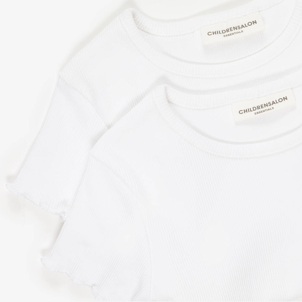 Childrensalon Essentials-Girls White Ribbed Jersey T-Shirts (2 Pack) | Childrensalon
