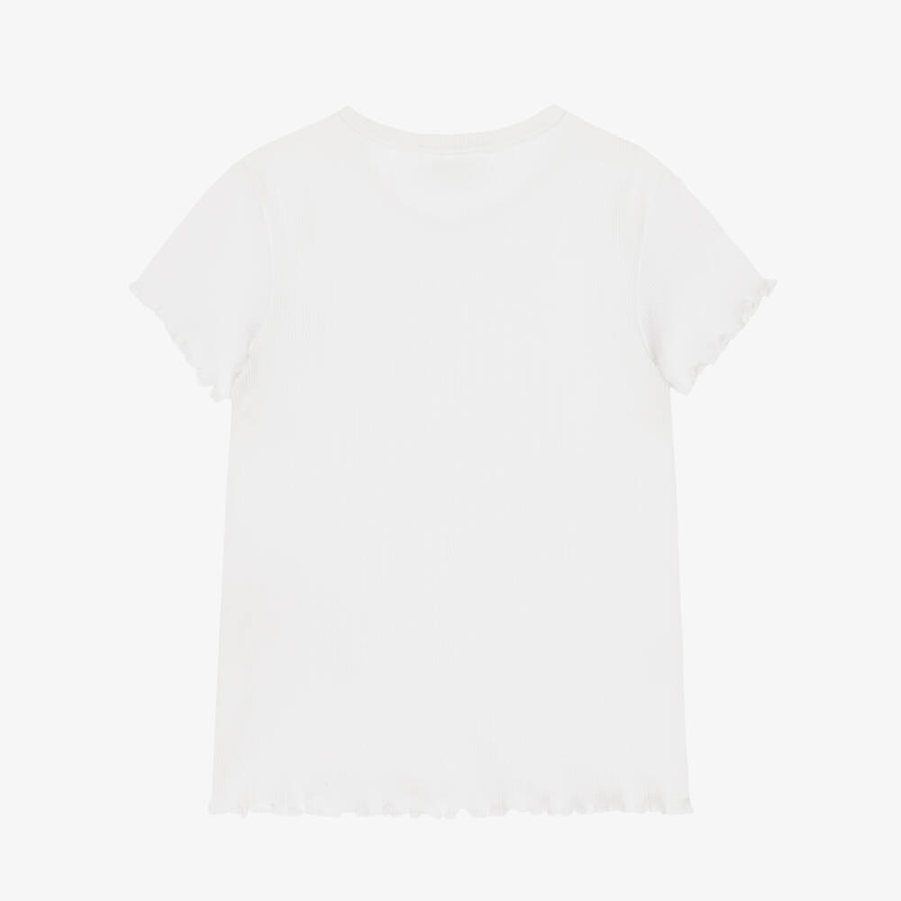 Childrensalon Essentials-Girls White Ribbed Jersey T-Shirts (2 Pack) | Childrensalon