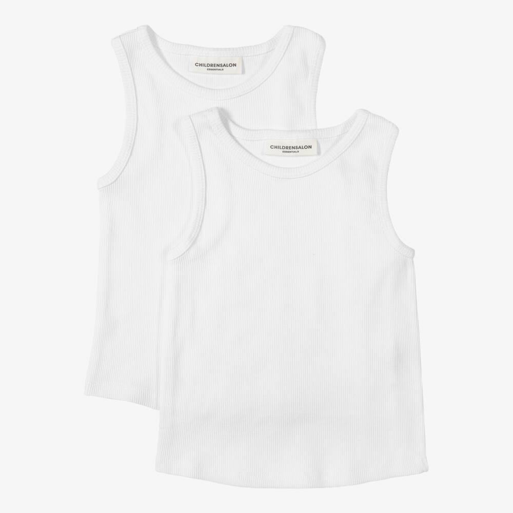 Childrensalon Essentials-Girls White Ribbed Jersey Vests (2 Pack) | Childrensalon