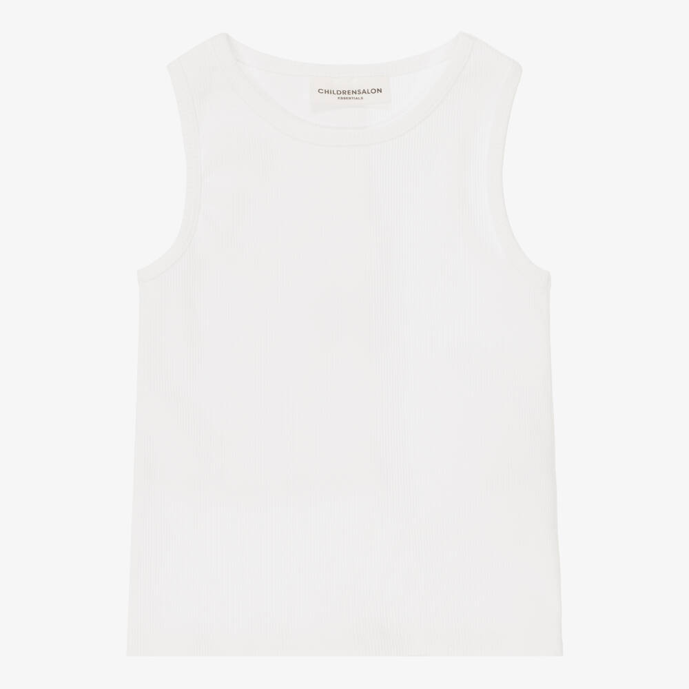 Childrensalon Essentials-Girls White Ribbed Jersey Vests (2 Pack) | Childrensalon