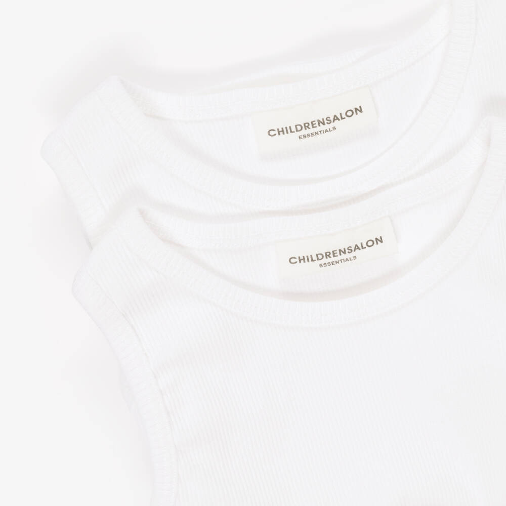 Childrensalon Essentials-Girls White Ribbed Jersey Vests (2 Pack) | Childrensalon