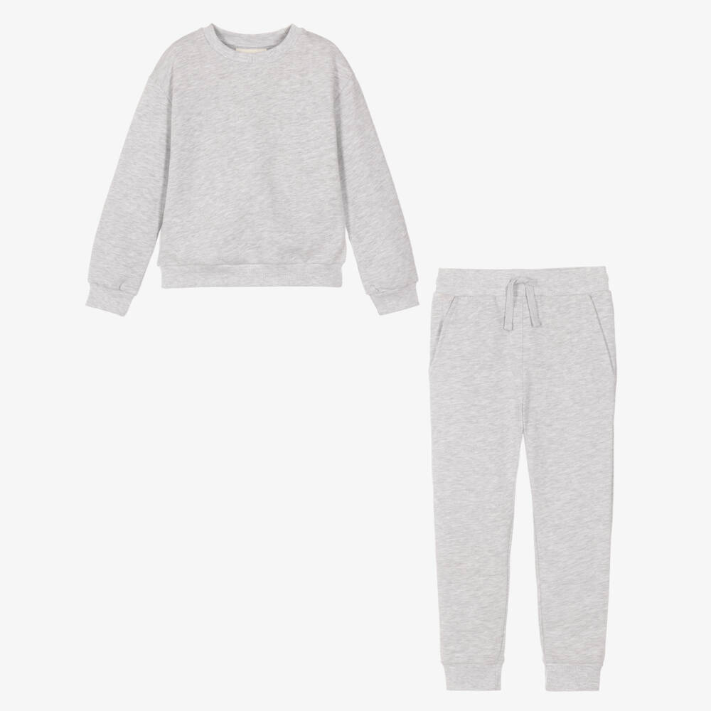 Childrensalon Essentials-Grey Marl Tracksuit in Organic Cotton Jersey | Childrensalon
