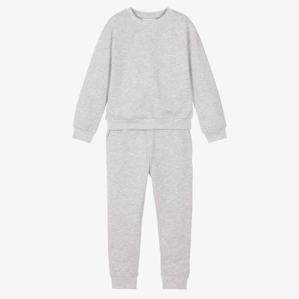 Childrensalon Essentials-Grey Marl Tracksuit in Organic Cotton Jersey | Childrensalon