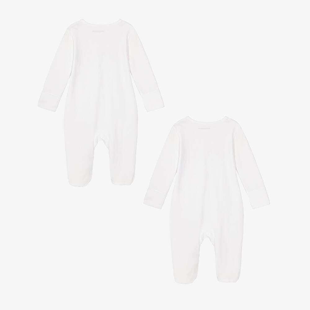 Childrensalon Essentials-White Organic Cotton Jersey Zip-Up Babygrows (2 Pack) | Childrensalon
