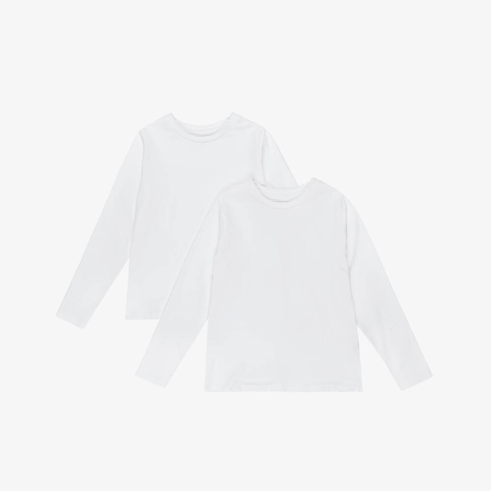 Childrensalon Essentials-White Organic Cotton Long-Sleeved Jersey Tops (2 Pack) | Childrensalon