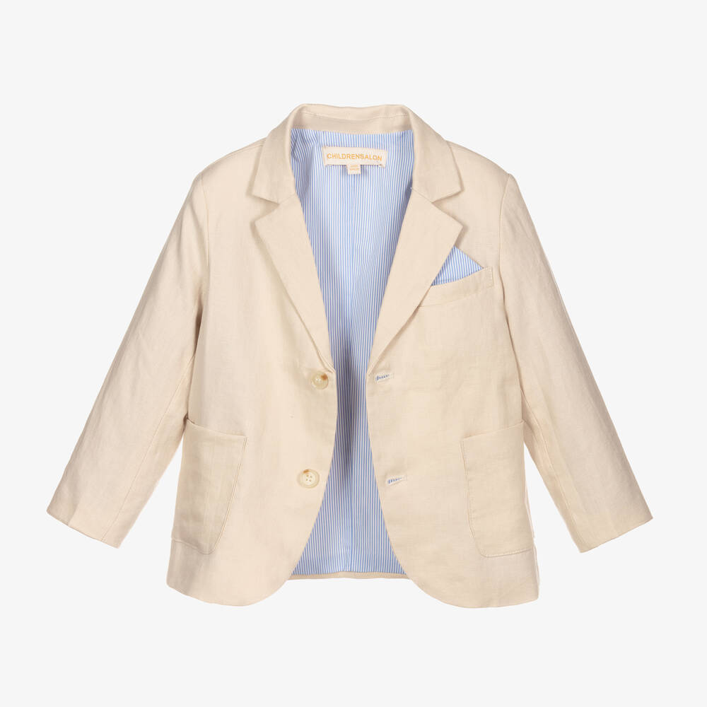 Childrensalon Occasions-Boys Beige Linen Shorts Suit  | Childrensalon