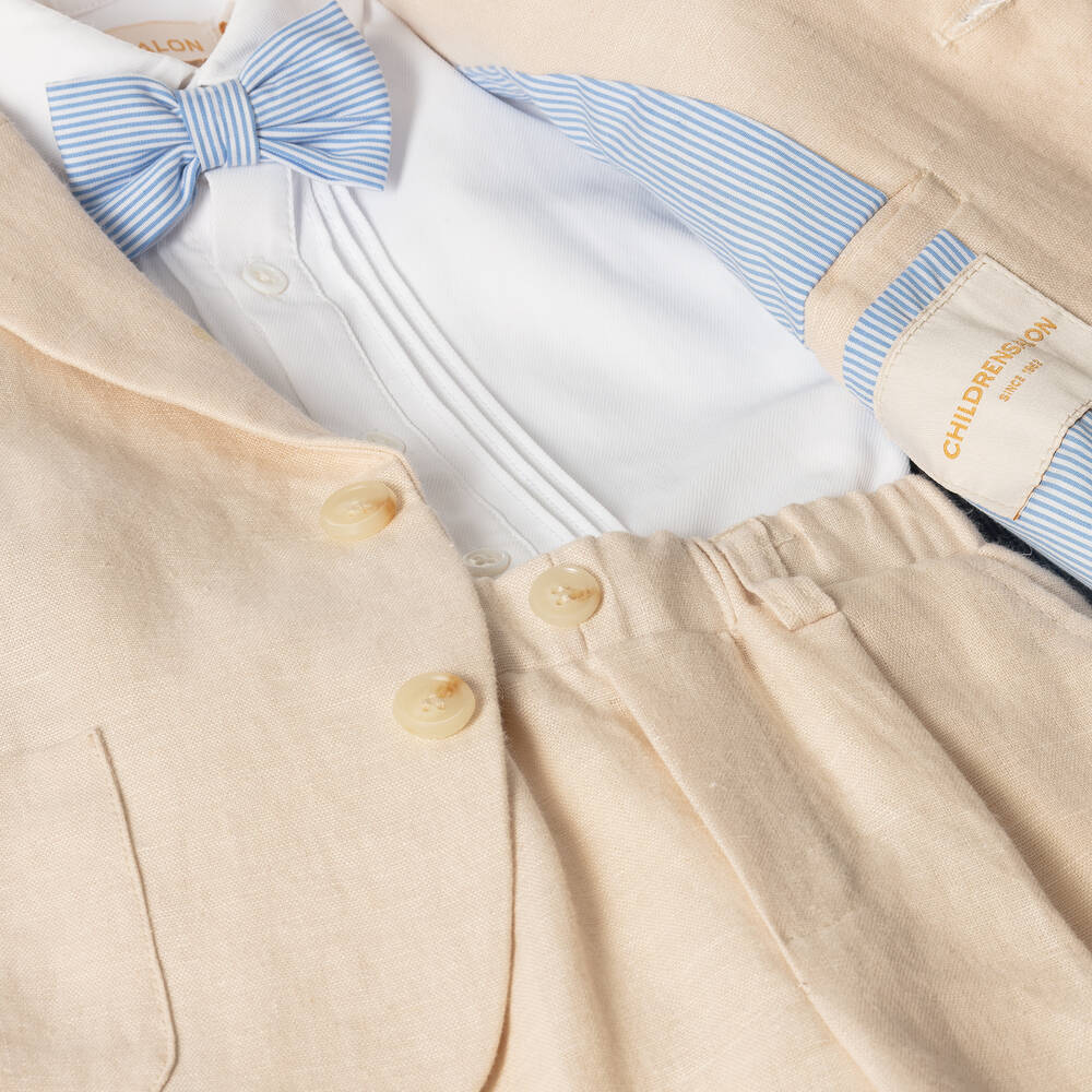 Childrensalon Occasions-Boys Beige Linen Shorts Suit  | Childrensalon
