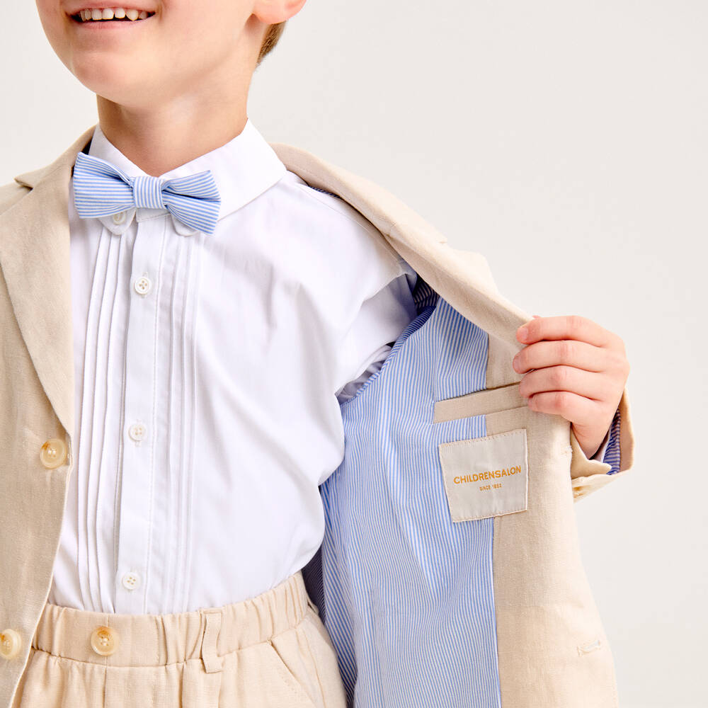 Childrensalon Occasions-Boys Beige Linen Shorts Suit  | Childrensalon