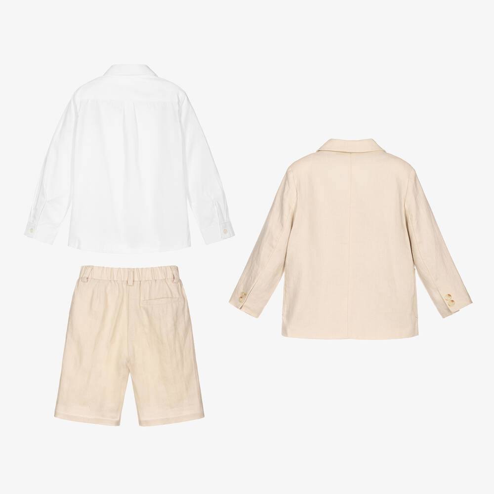Childrensalon Occasions-Boys Beige Linen Shorts Suit  | Childrensalon