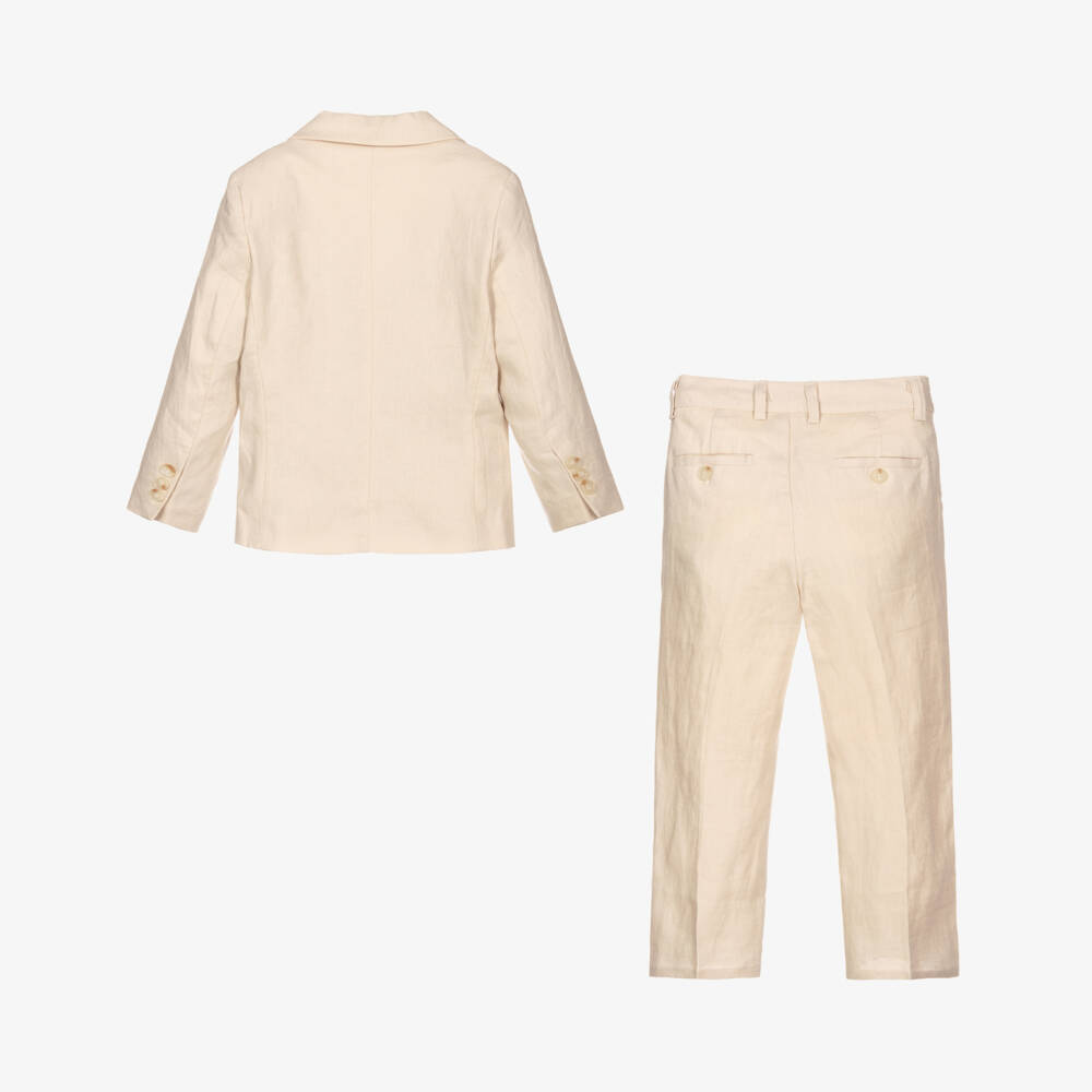 Childrensalon Occasions- Boys Beige Linen Trouser Suit & Tie | Childrensalon