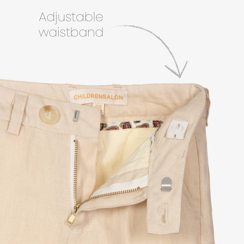 Childrensalon Occasions- Boys Beige Linen Trouser Suit & Tie | Childrensalon