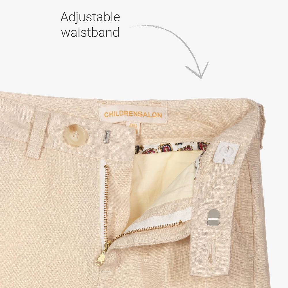 Childrensalon Occasions-Бежевый льняной брючный костюм с бабочкой | Childrensalon