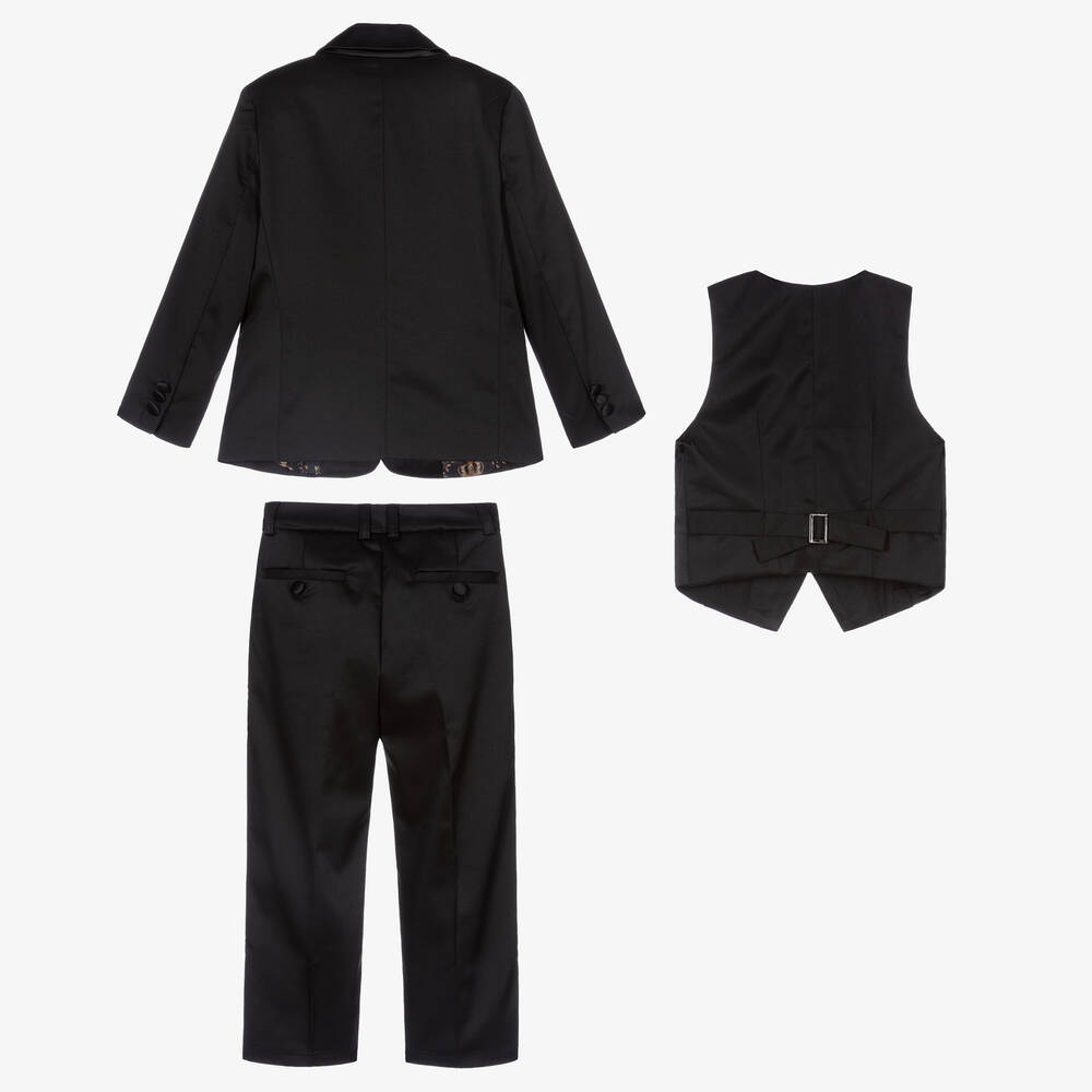Childrensalon Occasions-بدلة تاكسيدو تويل لون أسود للأولاد - 4 قطع | Childrensalon