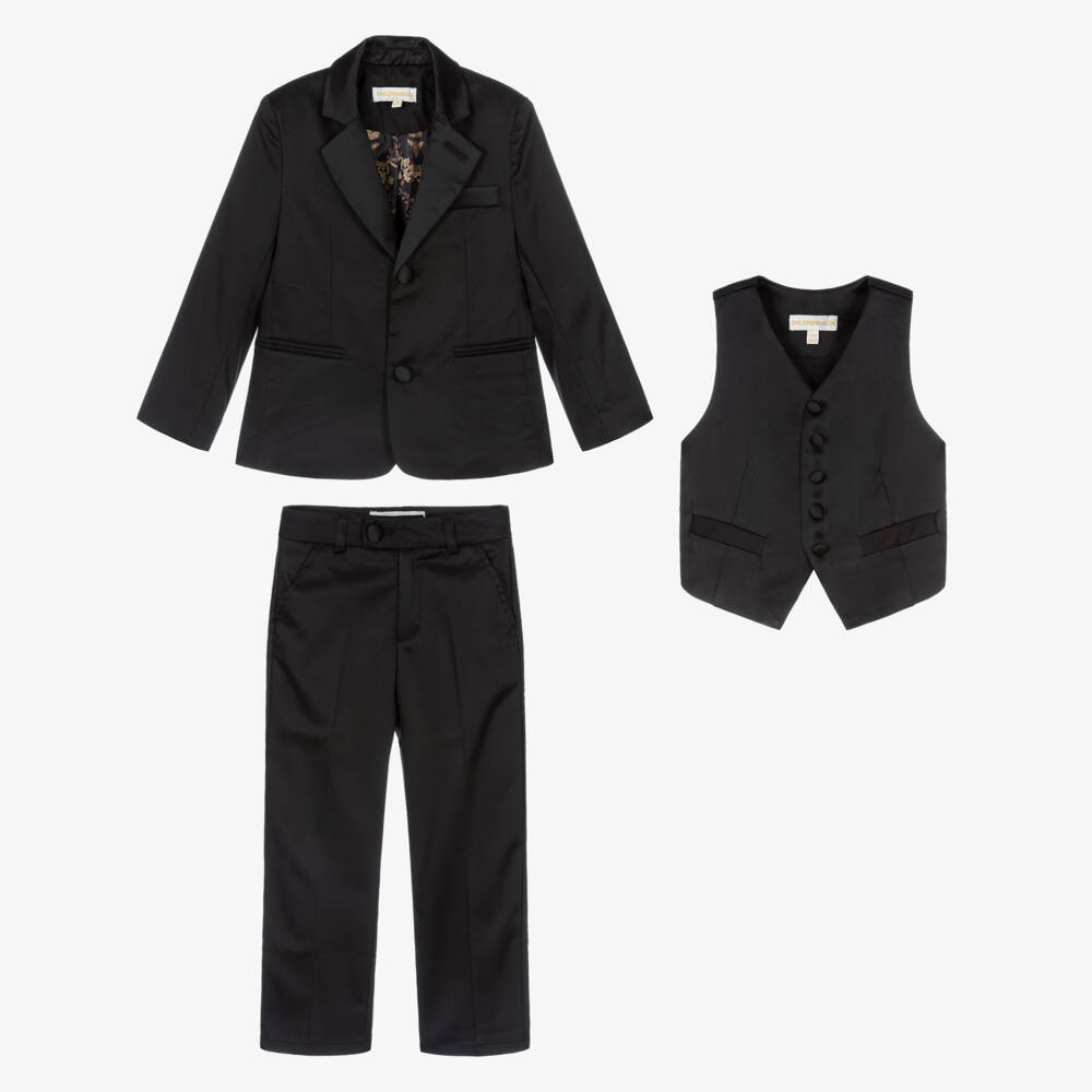 Childrensalon Occasions-Boys Black 4 Piece Tuxedo Suit | Childrensalon