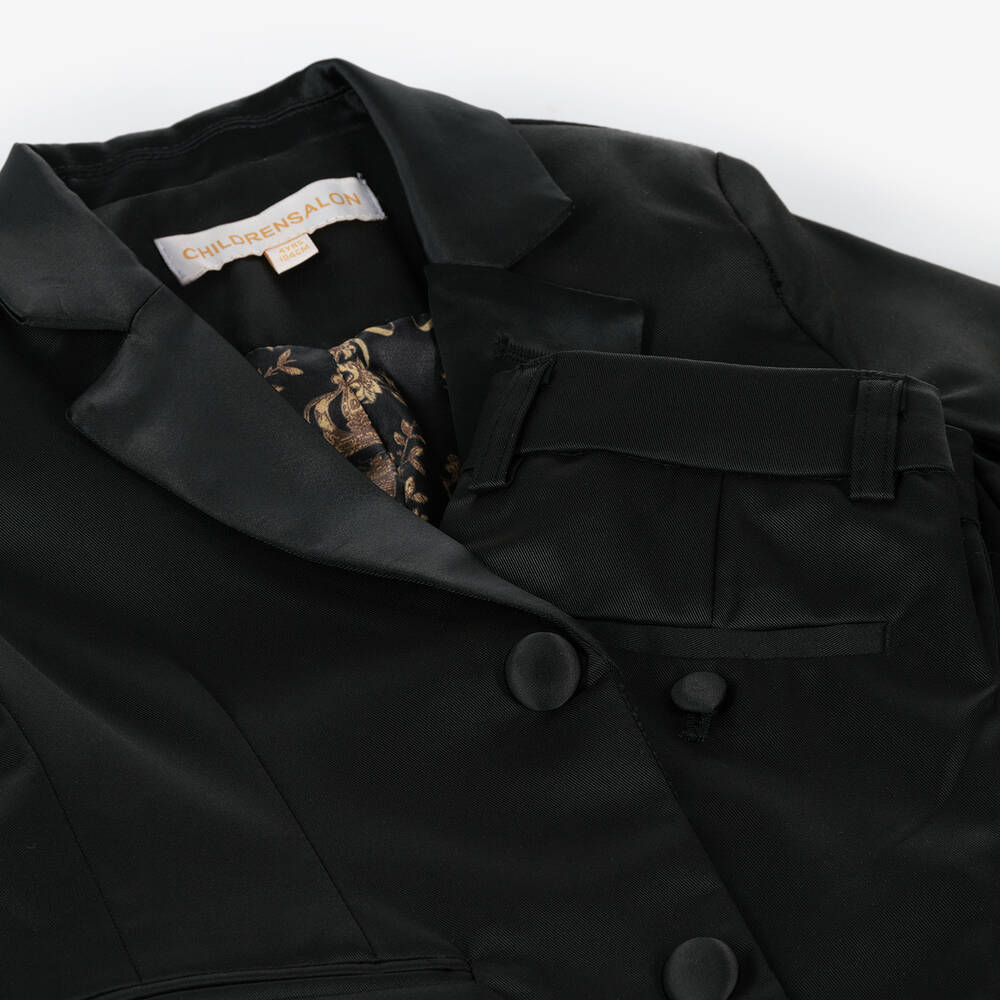 Childrensalon Occasions-بدلة تاكسيدو تويل لون أسود للأولاد - 4 قطع | Childrensalon