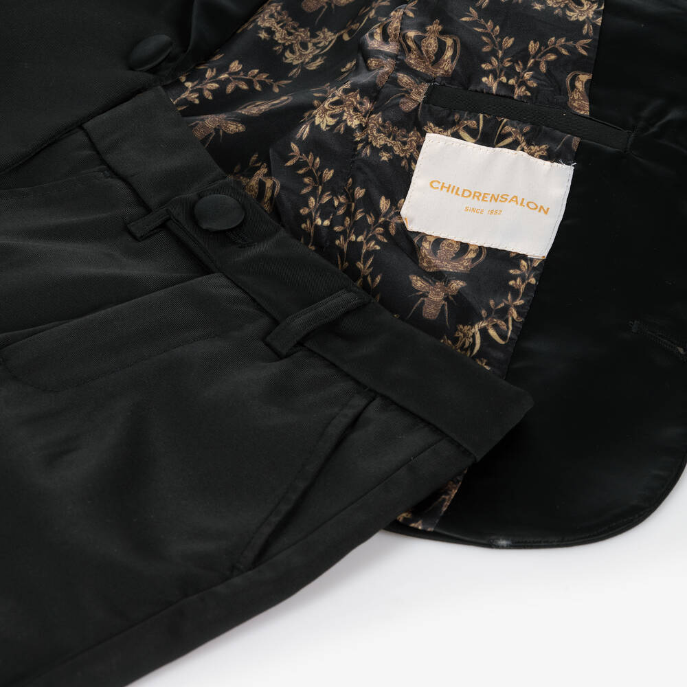 Childrensalon Occasions-بدلة تاكسيدو تويل لون أسود للأولاد - 4 قطع | Childrensalon