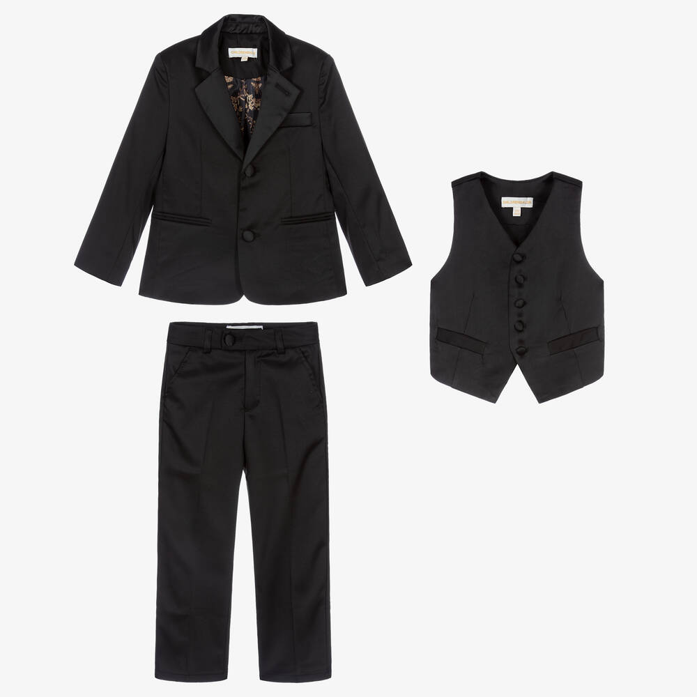 Childrensalon Occasions-بدلة تاكسيدو تويل لون أسود للأولاد - 4 قطع | Childrensalon