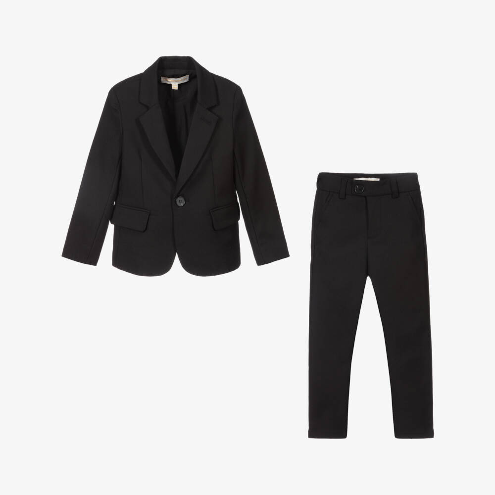 Childrensalon Occasions-Черный хлопковый однобортный костюм для мальчиков | Childrensalon