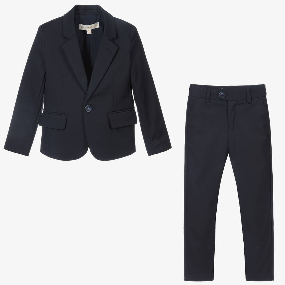 Childrensalon Occasions-Boys Blue Cotton Single-Breasted Suit | Childrensalon